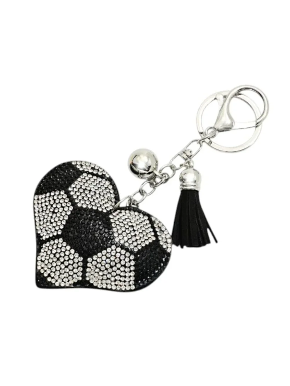 Soccer Heart Tassel Bling Faux Suede Stuffed Pillow Key Chain Handbag Charm
